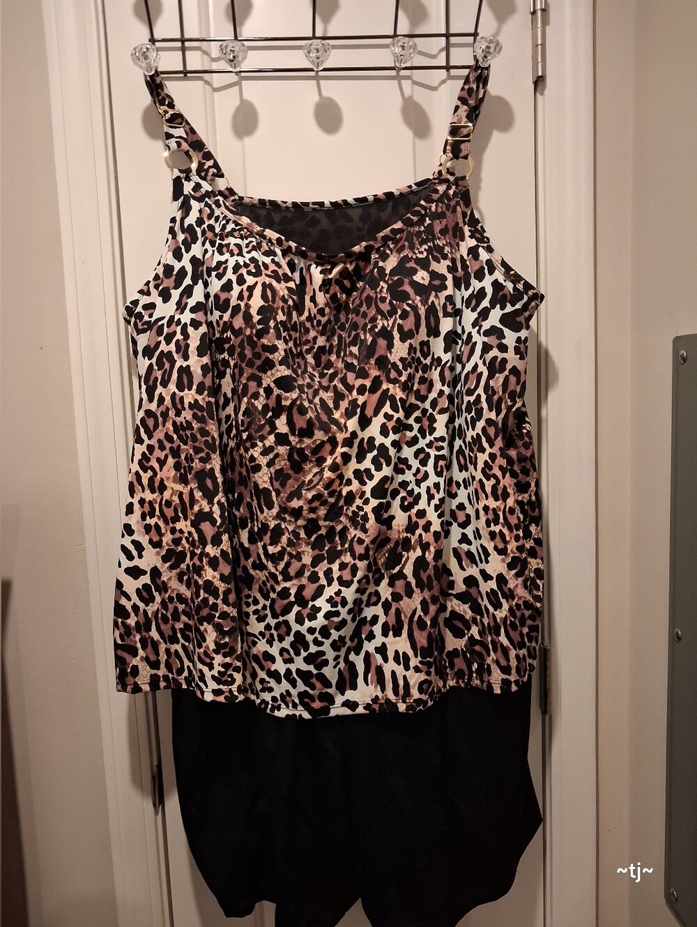 Leopard Print One Piece Bathing Suit with Adjustable Straps - Brown/Gold